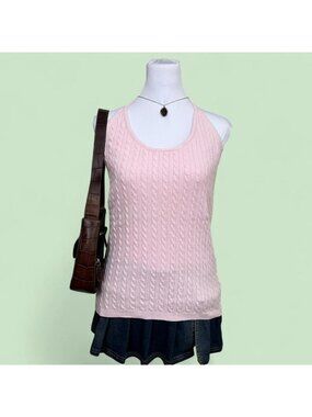 y2k pink girly preppy summer cable knit halter neck top